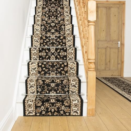 runrug Soft & Comfortable Stair Runner - Smooth & Durable Carpet for Stairs - Stain-Resistant, Fade-Resistant - Multiple Sizes - 600cm x 70cm - 9mm Thick - Persian, Black