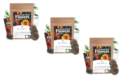 growbro 3 x Flower Power Light - Essbare Blüten Anzucht-Set, Dein Samen Mix für essbare Blumen und als Bienenwiese Saatgut # Blumensamen Geschenk