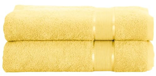 Mixibaby 2er Set Gästetuch Handtuch Duschtuch Badetuch Saunatuch Frottee Baumwolle 500gsm, Größe:Duschtuch 70x140cm, Farbe:Vanille Gelb