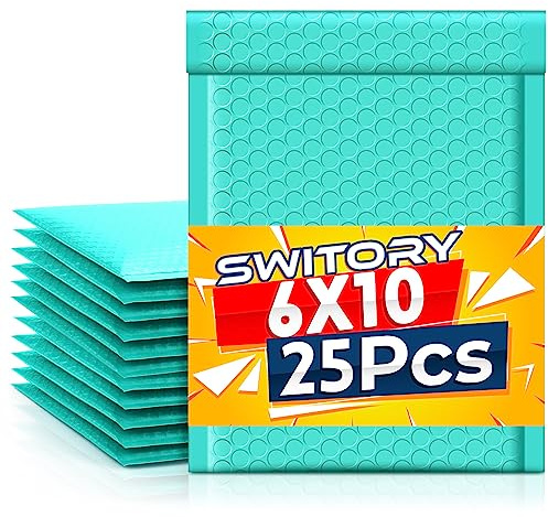Switory Luftpolsterversandtaschen 6x9 Zoll, 25 Stück Gepolsterte Versandbeutel in, Türkis & Grün, Selbstklebende & Robuste Versandtaschen für E-Commerce, Kleidung, Kosmetik & kleine Pakete