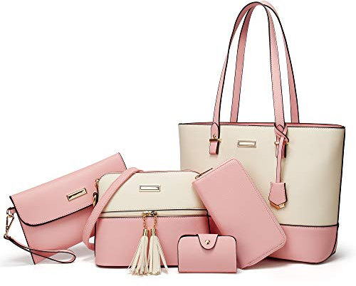 YNIQUE Handtasche Damen Shopper Schultertasche Umhängetasche Geldbörse Tragetasche Groß Tasche Tote für Büro Schule Einkauf Reise Leder 5-teiliges Set