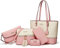 YNIQUE Handtasche Damen Shopper Schultertasche Umhängetasche Geldbörse Tragetasche Groß Tasche Tote für Büro Schule Einkauf Reise Leder 5-teiliges Set