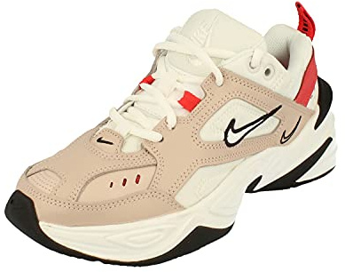 NIKE M2K TEKNO Damen-Sneaker, modische Schuhe, Größe 38, Fossil Stone Track Red Black Summit White, 38 EU