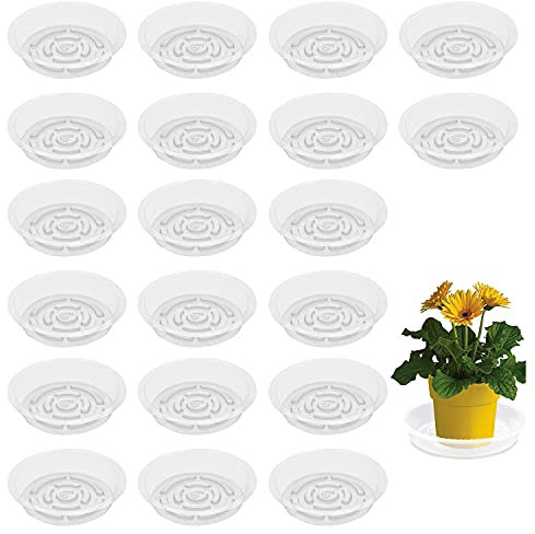 Jsleid Ronde Soucoupe Plastique, 20 Pièces Soucoupe Plastique, Soucoupes Fleurs Plastique, Transparent Soucoupe Plastique, Soucoupes Pot Fleur Réutilisable, 6 Pouces, pour Plantes, Fleurs