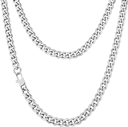 KRKC&CO Men's Necklace Chain, Men's Link Chain, Men's Gold Chain Miami Cuban Link Chain Curb Chain, 3mm 4mm 6mm 9mm Mens Necklace (6mm-White Gold, 20.00)