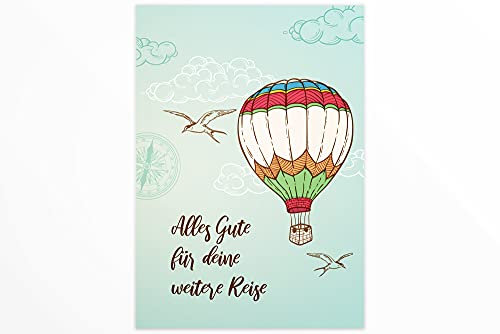 Friendly Fox Abschiedskarte Heißluftballon, 1x XXL Karte zum Abschied, DIN A5 Klappkarte für Abschied Abschluss Jobwechsel Ruhestand Weltreise