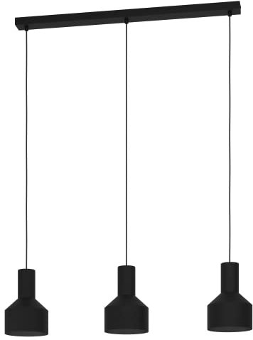 EGLO Pendelleuchte Casibare, 3 flammige Hängelampe Industrial, monochrom, Hängeleuchte aus Metall in Schwarz, Esstischlampe, Wohnzimmerlampe hängend mit E27 Fassung