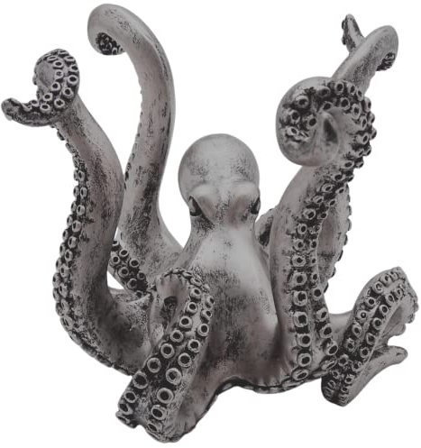 Silver Toned Octopus Mug Holder, Unique Kitchen Organization, Freestanding Tabletop Décor, Nautical Theme Decoration, 7.5 Inches