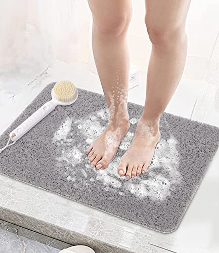 SOBEAU rutschfeste Duschmatte, Massage Strukturierte Duschmatte, rutschfeste Matte mit Ablauflöchern, Strukturierte Luffa-Duschmatte, Waschbar, für Bad und Nassbereiche (Grau, 40 x 60 cm)