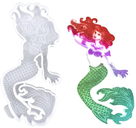Voyyphixa Mermaid Silikonformen Epoxidharz Meerjungfrau Resin Silikonform Nixe Untersetzer Epoxidharz Formen für DIY Gießformen Wunderschön Meereslebewesen Skulptur Statue (silikonformen)