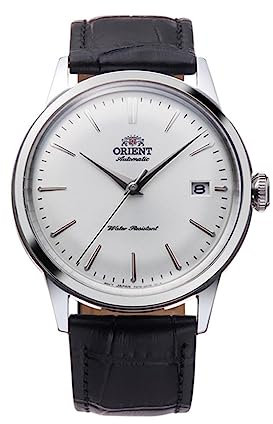 Orient Bambino 38mm - Reloj de Pulsera mecánico de Cuerda automática y Manual para Hombre con Correa de Cuero Negro y Caja de Acero Inoxidable con Pantalla analógica Blanca
