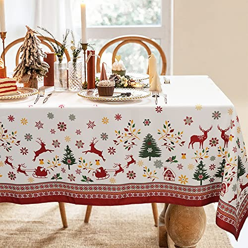 Christmas Tablecloth Winter Snowflake Wrinkle Free Rectangular Tablecloth For Christmas Decor, Waterproof Red, 60 X 120