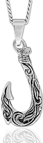 Genuine 925 Sterling Silver Personalised Fish Hook Pendant Necklace/Viking Necklace/Gift Ideas For Him and Her/Free Engraving Service/Quality Handmade Silver - KIMNKIM D8-3