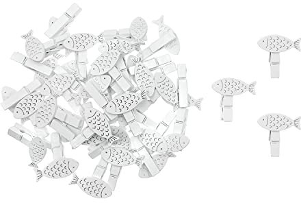 Oblique Unique® Mini Fisch Wäscheklammern 36 STK. Holz Klammern Holzklammern Deko für Konfirmation Kommunion Taufe Hochzeit Geschenkverpackung UVM. (Weiß)