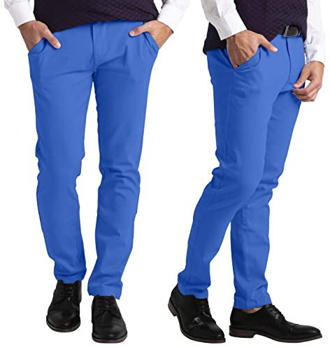 westAce Mens Slim-Fit Chino Trousers Casual Classic Straight Leg Cotton Flexible Comfort Multi Colours Flat-Front Chino Full Pants Waist Size 30-40 (Royal Blue, 30 x 32)