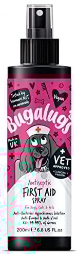 BUGALUGS First Aid Pet Antiseptic spray for dogs, puppy & cats 200ml - Antibacterial, Antiviral, Antifungal spray for cuts, wounds & itchy skin