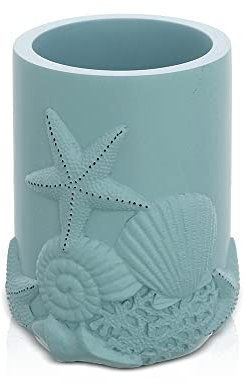 Portaspazzolini Acquamarina, Bicchiere Multiuso in Resina con Intagli a Decoro Marino, Linea Coral