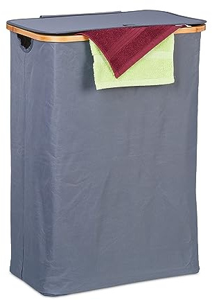 Relaxdays Wäschekorb mit Deckel, 105 l, Wäschesammler, Bambus & Polyester, faltbar, tragbar, Wäschekiste, grau/Natur