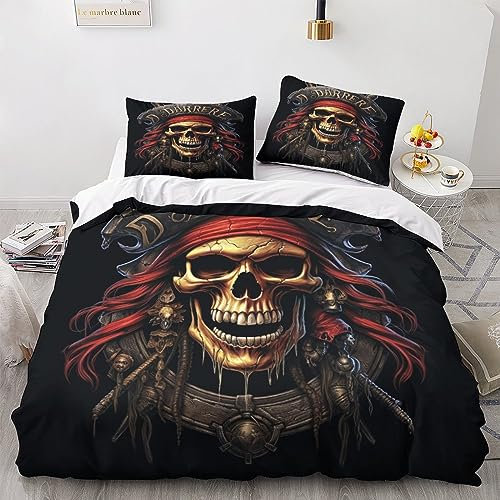 AYSUM Skull Bettbezug Zip-Verschluss Steppdeckenbezug Verstecktes Scharnier Bedding Sets Waschbar Skeleton Bettdeckenbezug Luxuriös Bettwäsche Set Double(200x200cm)