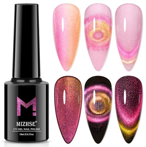 MIZHSE Cat Eye UV Gel Nagellack 9D Cateye UV Gel Rot Katzenaugen Gel Cateye Magnet Nagellack Glitzer Cat Eye Gel Nail Polish Cat Eye Nagellack Gellack UV Lack mit 1 Magnet 10ml