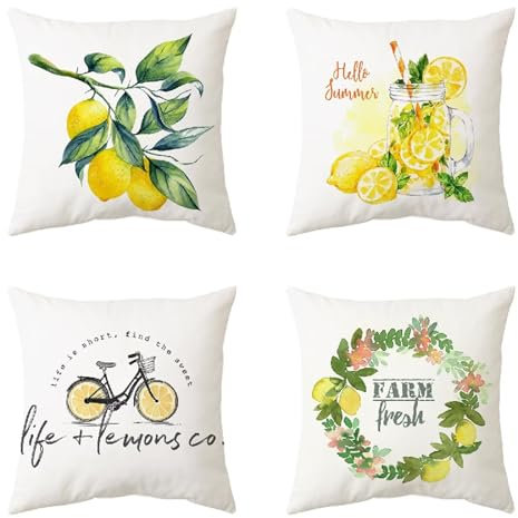Foyaya Kissenbezug 80x80cm 4er-Set, Zitrone Kissenbezüge, Dekokissen Extra groß, Pillowcases Outdoor Sofa Kissen für Gartenlounge Wohnzimmer Schlafzimmer YG-596