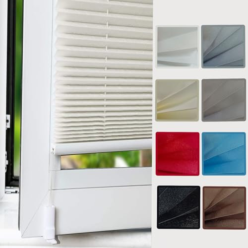 Plissee Klemmfix Plisseerollo 110 x 110 cm ohne Bohren Verdunklung Thermo Faltrollo Plisseerollo mit Klemmträger, Inkl. Aller Montage-Teile, für Fenster & Tür, Beige