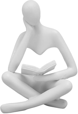 Harz-Denker-Lesestatue, Sitzende Figur, Ornament, für Wohnzimmer, Schlafzimmer, Schrankdekoration (White)