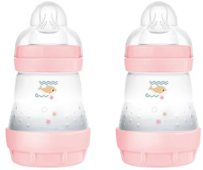 MAM Easy Start Babyflasche, 160 ml (2er-Set), Set mit 2 Anti-Kolik-Flaschen, reduziert Luftblasen und Koliken, Babyzubehör mit Sauger Größe 1, Rosa