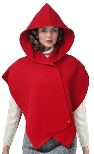 ANDHOM Unisex Mittelalterlicher Kapuzenschal, Winter, Retro, Kopfhaube, Schal, warm, Cowl Shrug Cape Cosplay Kostüme, Rot, XXL