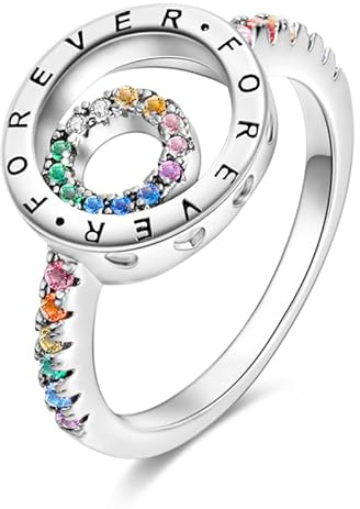 QIKAOLA 925 Sterling Silber Frauen Ringe Mond Stern Ring Evil Eye Ring Bunte Vintage Ringe Cubic Zirkonia Ring Stapelbare Statement Ringe für Frauen Größe 6-9
