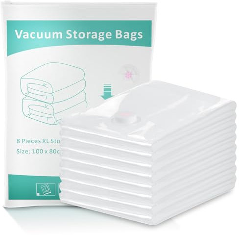 7er Set Vakuumbeutel für Kleidung Dicht und Extra Robust - 100 x 80cm Vakuum Kleiderbeutel Vaccumier, Aufbewahrungsbeutel Bettwäsche Kissen Bettdecken