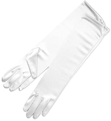 BYXG Lange Handschuhe Damen, Seidenhandschuhe Damen, Weiße Handschuhe Lang, Prom Queen, Damen Lange Handschuhe Satin Classic Opera Fest Party Hochzeit Braut Handschuhe 1920er Stil(Weiß) 2 Stück