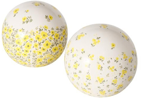 Dekokugel Mayla Keramik Ø 16 cm weiß, gelbe Blüten