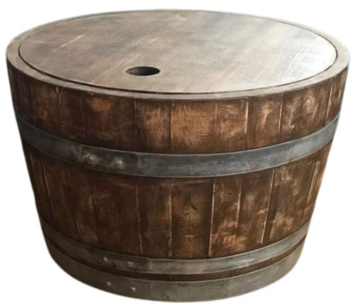 Fass-Schmiede Weinfass Couchtisch mit Holzdeckel Beistelltisch Sofatisch (Whiskyfass-Optik)