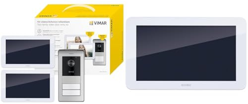 Vimar K42916 Kit videocitofono bifamilare touch screen + Vimar K42917 Monitor supplementare touch screen vivavoce a colori LCD 7 per kit videocitofono, alimentatore con spine