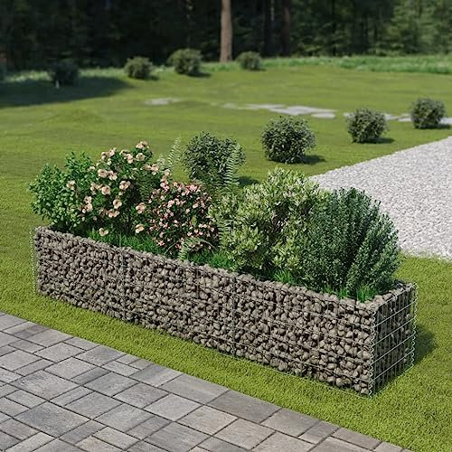 Baziroo Fioriera rialzata per gabbioni, in acciaio zincato, 270 x 50 x 50 cm, colore argento, per giardino, pietra