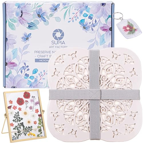 SUPIA ART FACTORY SUPIA Microwave Flower Press Kit - Quickly Flower Drying Kit, Plant Press Tool with Photo Frame Keyring - DIY Flower Pressing Kit for Adults and Kids Floral Art Crafts Gift