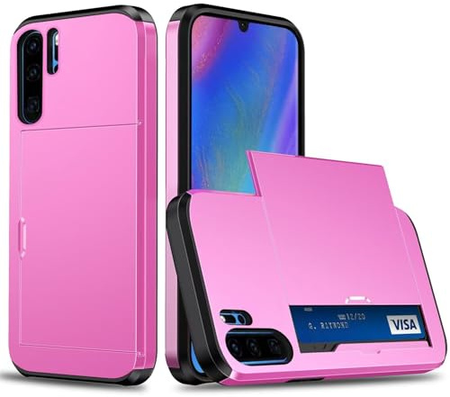 Beajew Handyhülle für Huawei P30 Pro Case Silikon, mit Kartenfach Silikon TPU Handyhülle Dünn Weiche Stoßfest Flexibel Handy Tasche Bumper Brieftasche Case, Rosarot