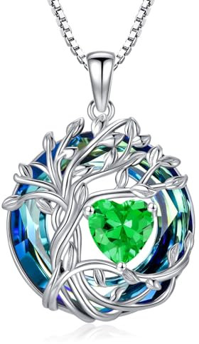 TOUPOP Tree of Life Gifts for Women Emerald Necklace 925 Sterling Silver May Birthstone Pendant Necklace Irish Family Jewellery Gifts for Women Her Mum Wife Ladies Birthday Graduation Gift