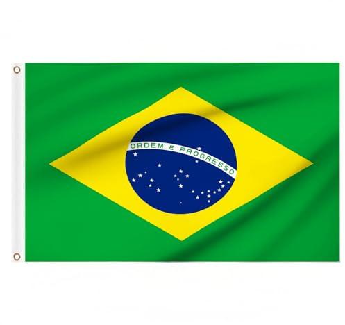 Brasilien Flagge 90x150 cm - Brasilianische Nationalfahne aus Polyester mit Messingösen und Doppelnähten - Für Fußball, Karneval, Kulturfeste & Veranstaltungen