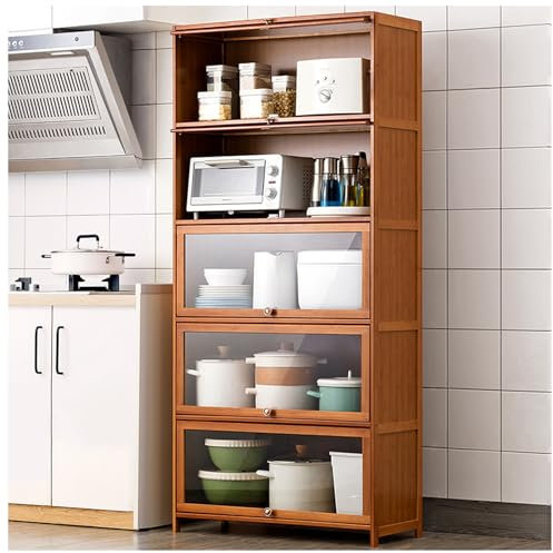 Freistehende Vorratskammer, Bambus Modern Storage Cabinet, Küchenbuffet mit Hutch, Mikrowellenschrank mit Reversiblen Türen, Küchenvorratskammer Storage Cabinet Buffet Hutch,80×172cm/31.5×67.7in