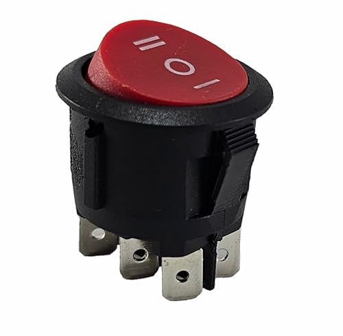 Runder Wippschalter, 6-pin 250 V 6A, ON-OFF-ON, rote Wippe unbeleuchtet
