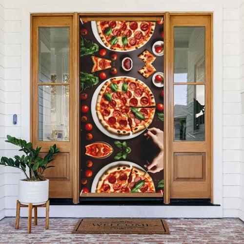 Pizza Food Print Türabdeckung Banner Party Dekorationen Veranda Schilder für Geburtstage Indoor Outdoor