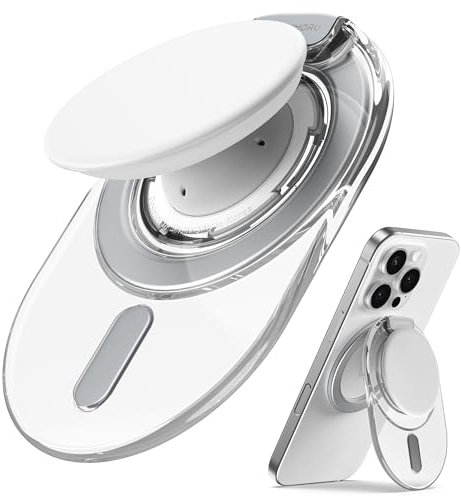Sinjimoru for MagSafe Phone Grip, 2024 New Adjustable Stand with 3000G Soft Silicone Magnetic Grip Fits for iPhone Series, M-Tap Tok Stand Clear White