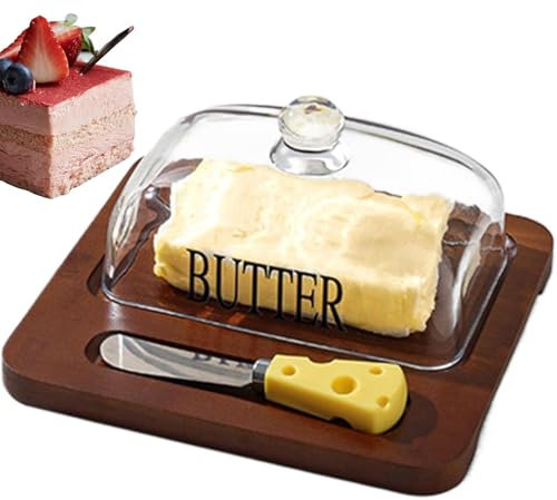 Beurrier avec couvercle,beurrier avec couvercle pour comptoir, Porte-beurre en verre cloche à fromage, Beurriers, plateau à beurre, dôme en verre citron pour gâteau, Dessert, maison, cuisine, Restaura