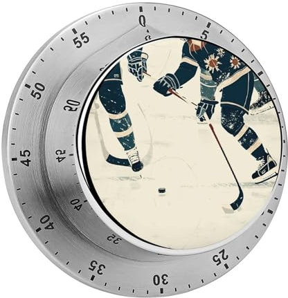 Edelstahl-Timer, Eishockey-Muster, bedruckt, Digita, Küche, Kochen, Timer, multifunktional, magnetisch, Countdown-Timer, Verwendung in Pausenzeit, Kochen, Fitnessstudio, Meeting, Klassenzimmer