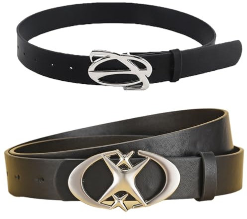 GXGM 2 Stück Y2K Vintage Gothic Punk Planet Und Star Schnallengürtel, 105Cm, Unisex, Mehrfarbig, M, PU-Leder/100% Metall, Schnalle mit Doppelsternen und Planeten