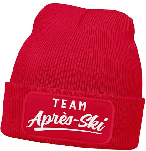 MoonWorks® Damen Beanie Patch Skifahren Strickmütze mit Spruch Team Après Ski Aufdruck Lustig Damenmütze