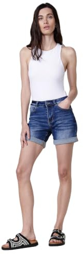 Koroshi Jeans mit mittlerer Taille und fünf Taschen, Reißverschluss und Metallknopf, doppelte Umwicklung und Logo mit Glitzer, für Damen, Dunkelblau, Farbe, blau, 34