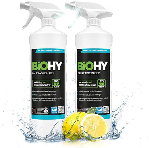 BiOHY Fahrradreiniger (2 x 1 liter) + Sprühkopf | Hochwirksamer Schaum | biologisch abbaubar | ideal für E-Bikes und alle Fahrräder | Reinigungsspray